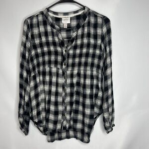 Women's Long Sleeve Button Up Top - Knox Rose Black Plaid Size Small